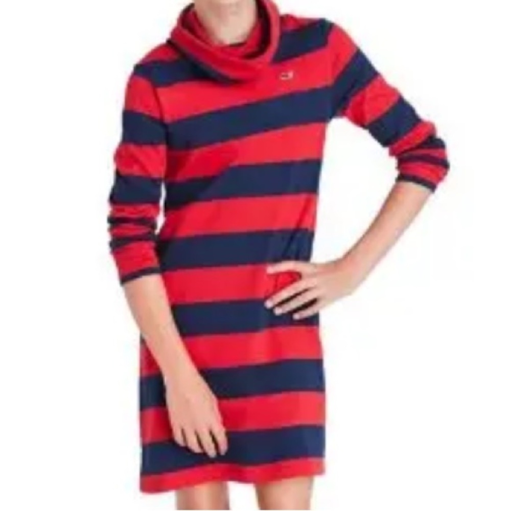 Vineyard vines Striped Red navy Blue turtleneck long sleeve Kids Dress sm 7/8